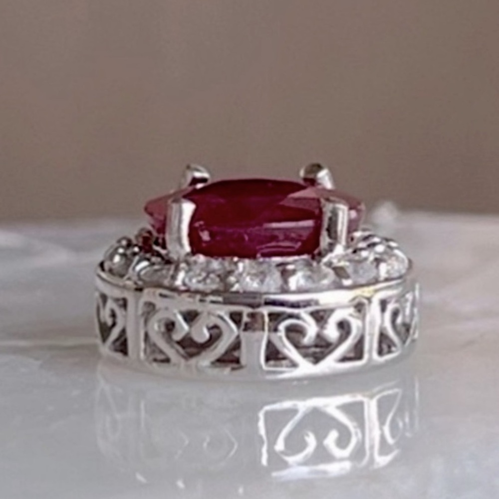 Niassa Ruby White Zircon Sterling Silver Halo Pendant Necklace - Picture 6 of 14